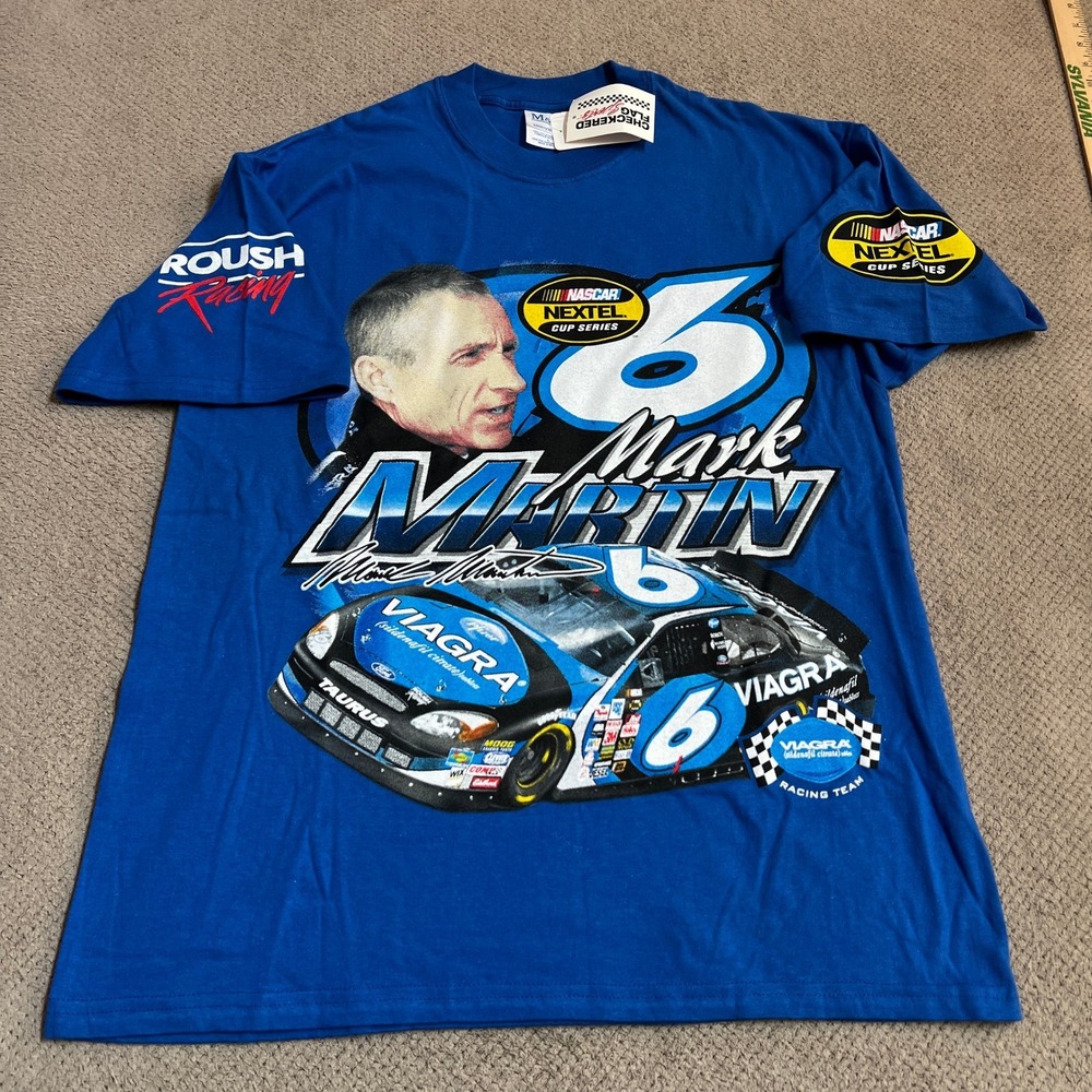 Vintage 2000s Mark Martin Racing‎ NASCAR T-Shirt Blue Large Roush Racing